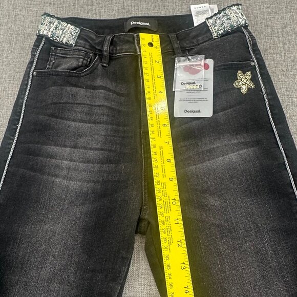 NEW! Desigual Exotic Skinny Jeans‎ 28 waist Black Embellished Cotton blend - Picture 9 of 16